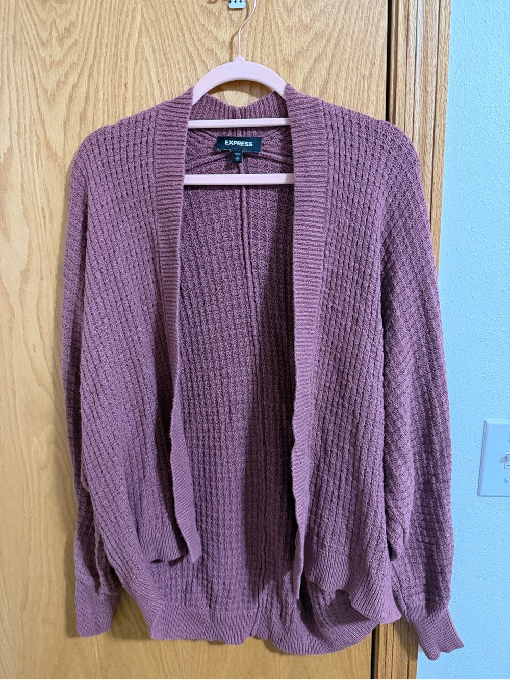 Express Dusty Mauve Open-Front Waffle Cardigan